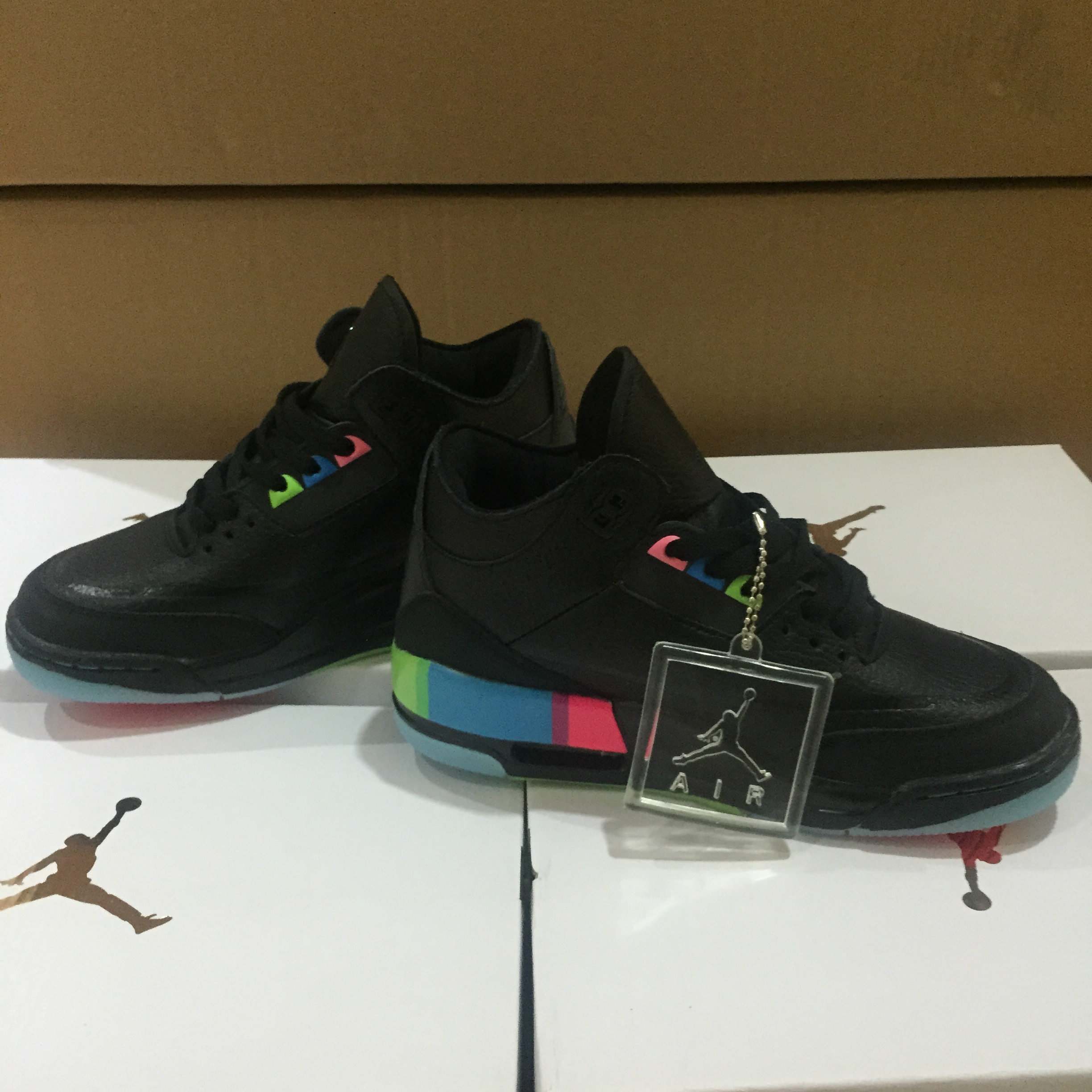 New Women Air Jordan 3 Black Rianbow Shoes - Click Image to Close